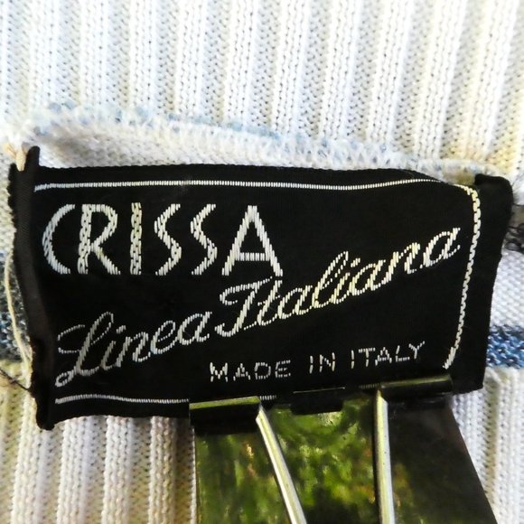 Crissa Linea Italiana Vintage 70s Wool Knit Sweater Top Blue Ivory Stripe Italy - Picture 6 of 6